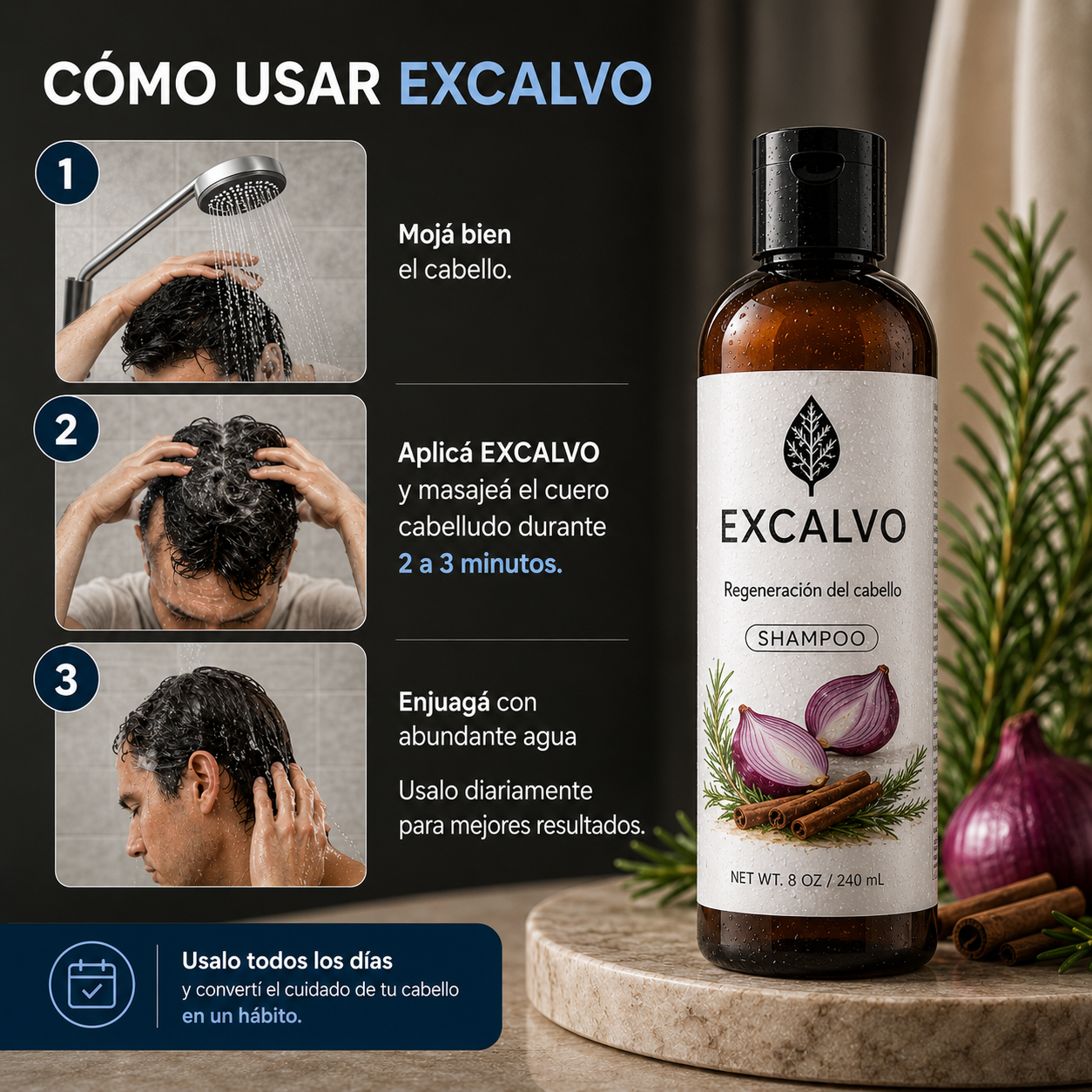 Excalvo Shampoo Clínico para el Crecimiento del Cabello
